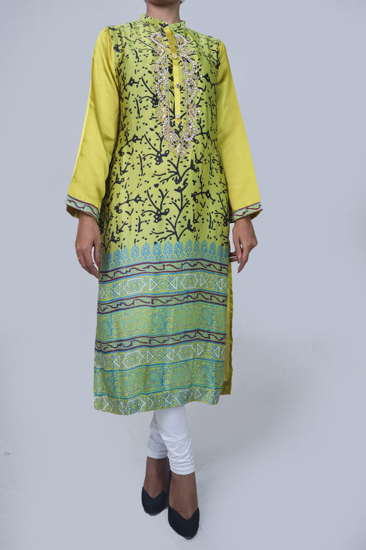LIME COLORED PURE SILK TOP
